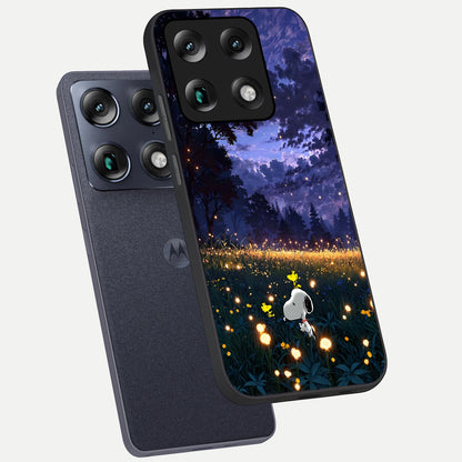  Firefly Meadow Magic phone case For Moto Signature showing premium glass back cover with detailed artwork