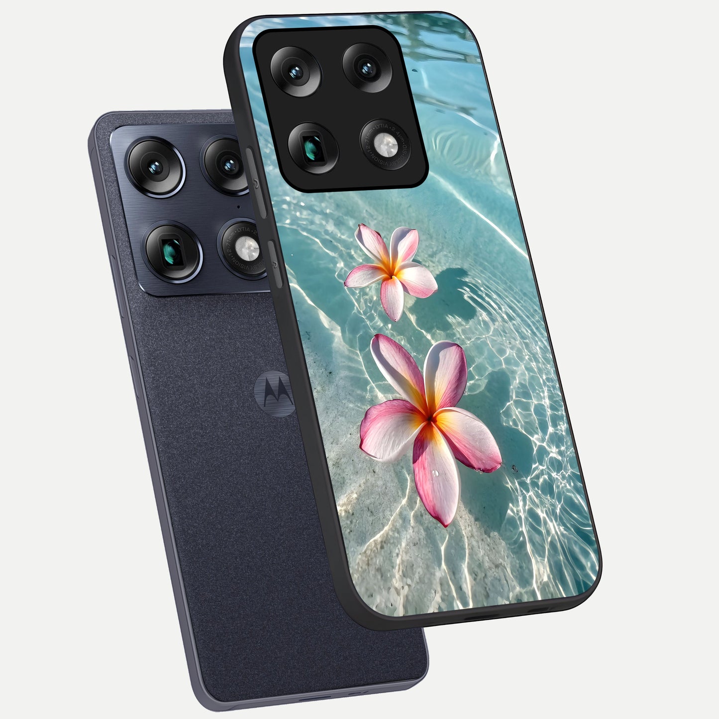  Floating Bloom Bliss phone case For Moto Signature showing premium glass back cover with detailed artwork