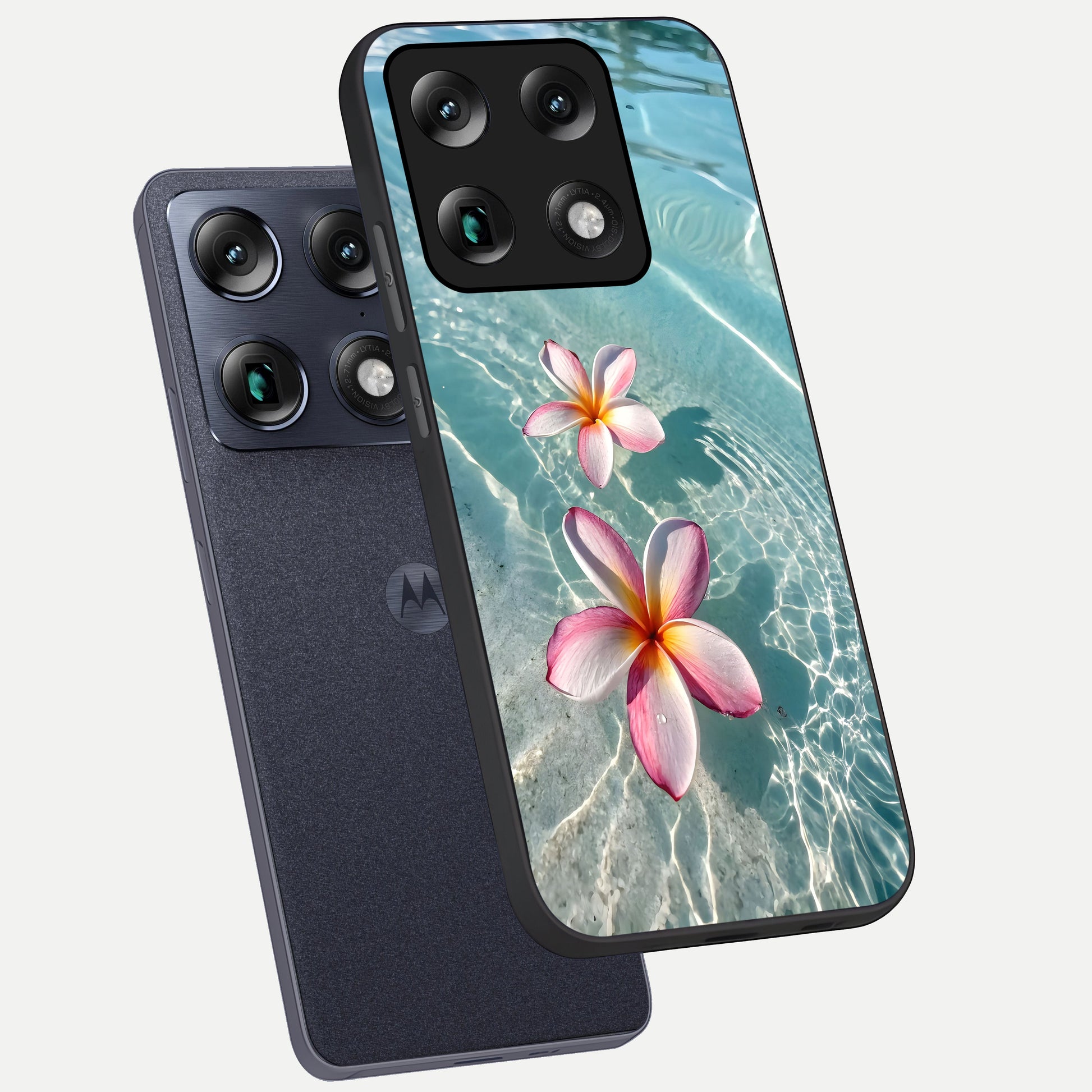  Floating Bloom Bliss phone case For Moto Signature showing premium glass back cover with detailed artwork