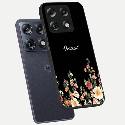  Floral Design Personalized Custom Name phone case For Moto Signature showing premium glass back cover with detailed artwork
