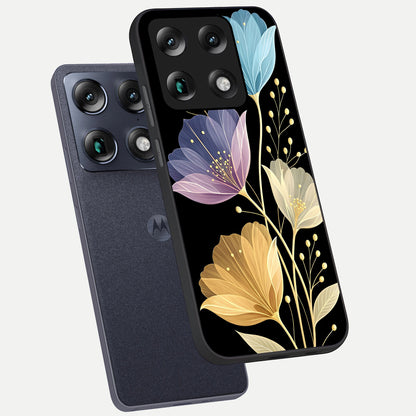  Flower Bloom Glow phone case For Moto Signature showing premium glass back cover with detailed artwork