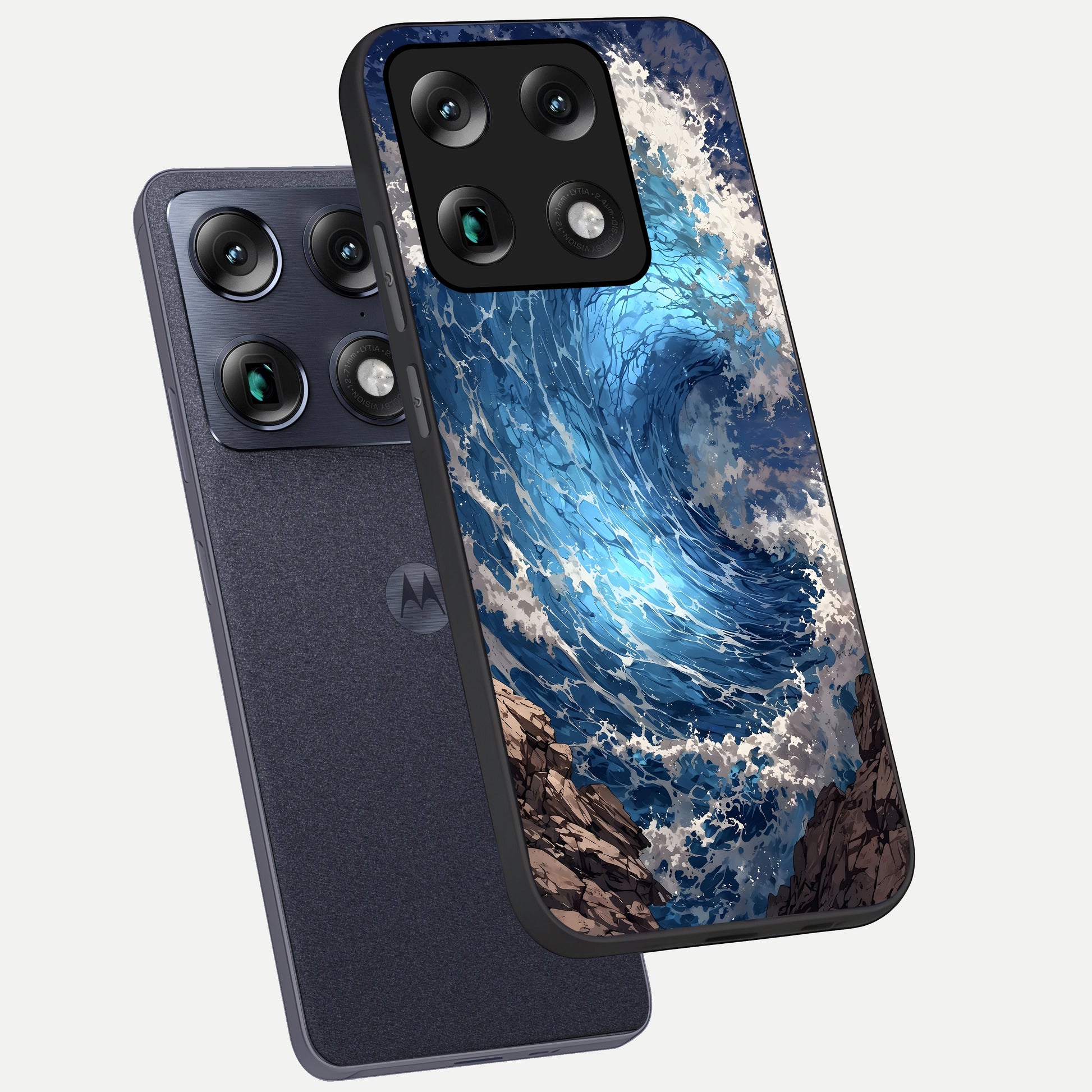  Giant Ocean Wave phone case For Moto Signature showing premium glass back cover with detailed artwork