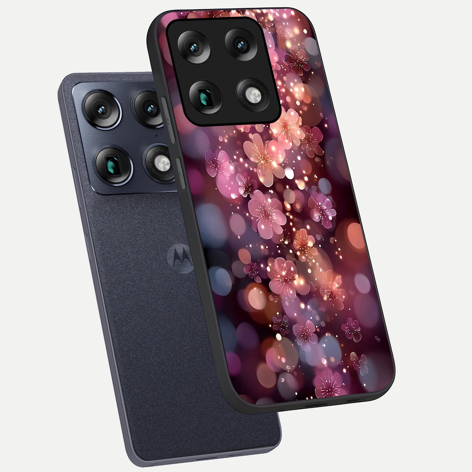  Glowing Petal Bliss phone case For Moto Signature showing premium glass back cover with detailed artwork
