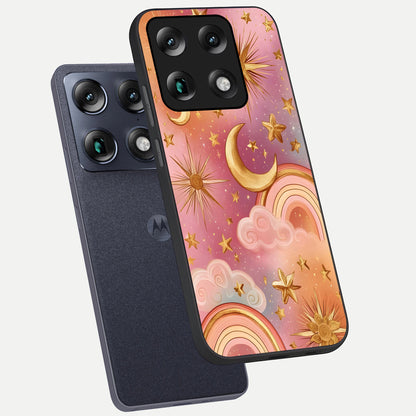  Golden Celestial Dreams phone case For Moto Signature showing premium glass back cover with detailed artwork