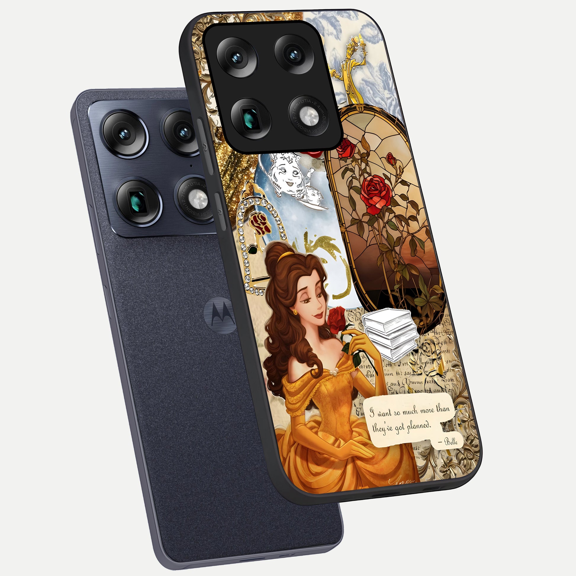  Golden Dream Belle phone case For Moto Signature showing premium glass back cover with detailed artwork