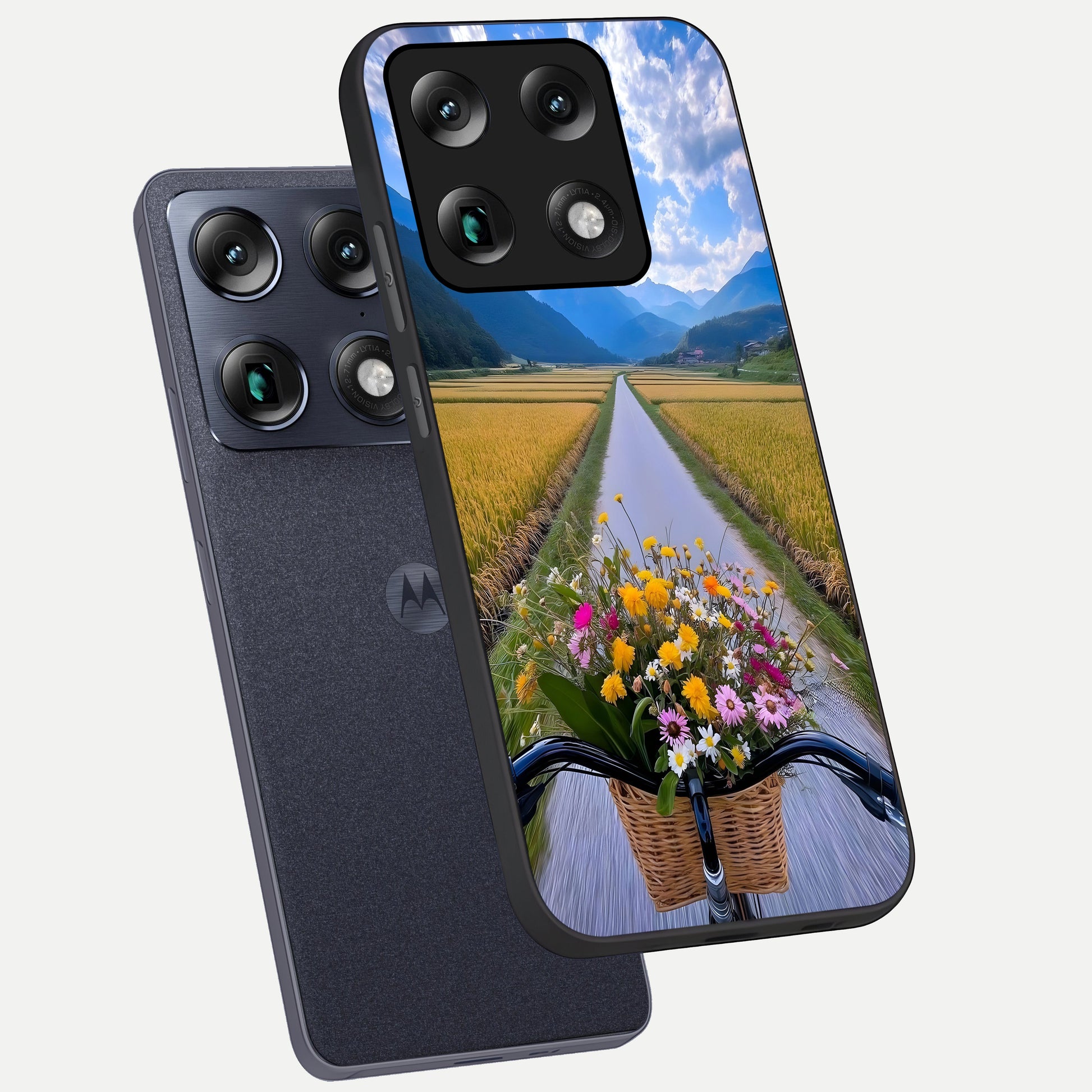  Golden Field Journey phone case For Moto Signature showing premium glass back cover with detailed artwork