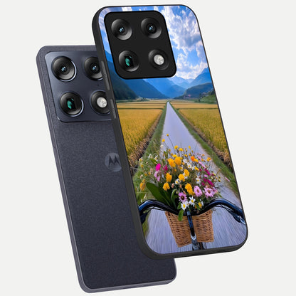  Golden Field Journey phone case For Moto Signature showing premium glass back cover with detailed artwork