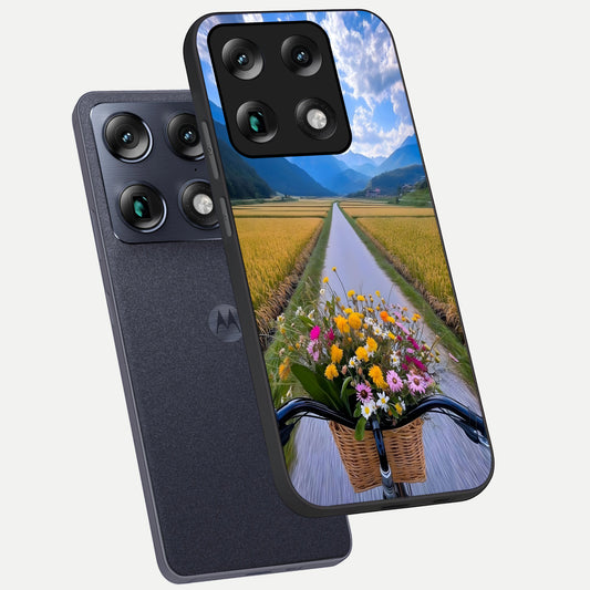  Golden Field Journey phone case For Moto Signature showing premium glass back cover with detailed artwork