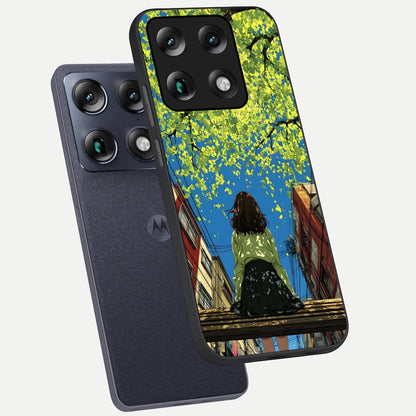  Golden Leaves Glow phone case For Moto Signature showing premium glass back cover with detailed artwork