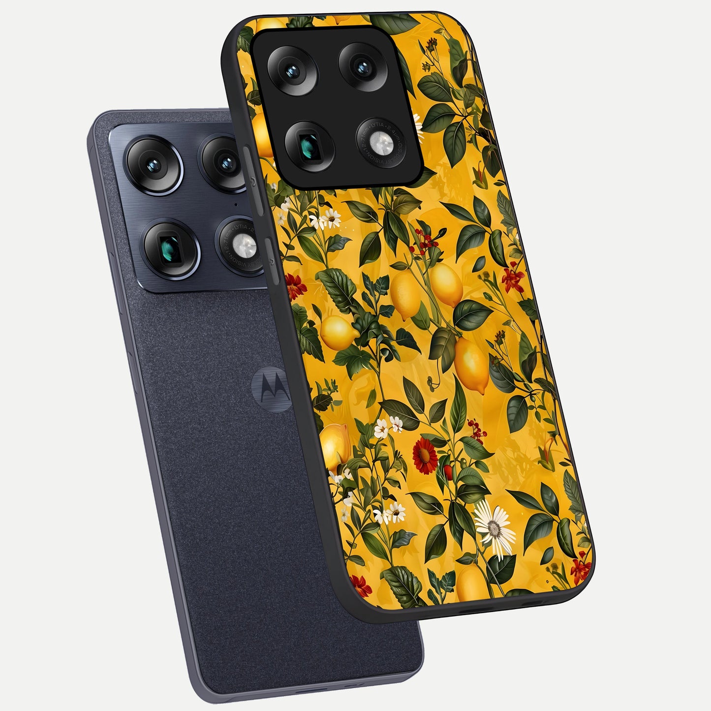  Golden Lemon Field phone case For Moto Signature showing premium glass back cover with detailed artwork