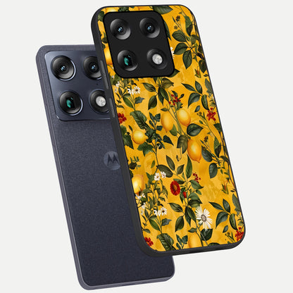  Golden Lemon Field phone case For Moto Signature showing premium glass back cover with detailed artwork