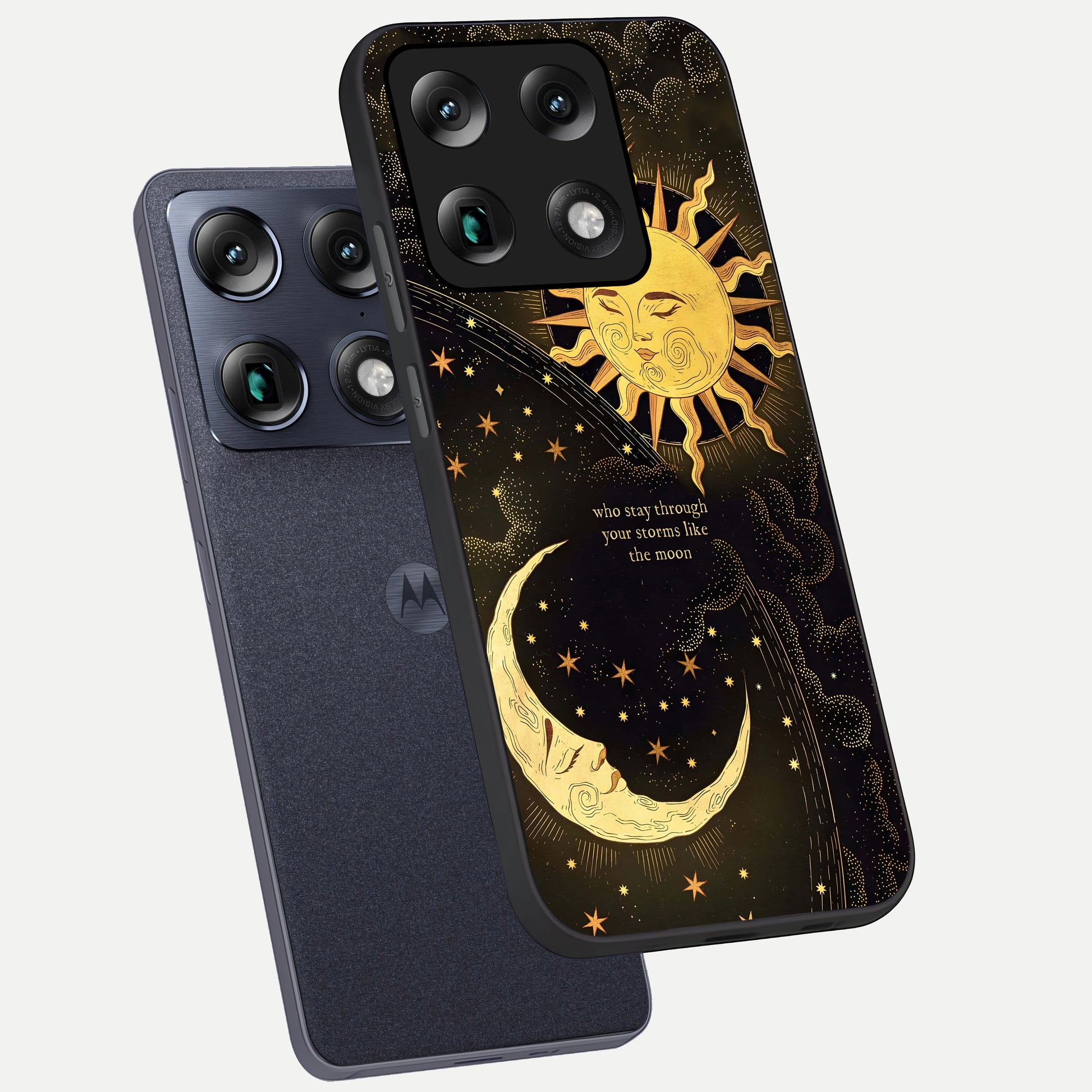  Golden Lunar Love phone case For Moto Signature showing premium glass back cover with detailed artwork