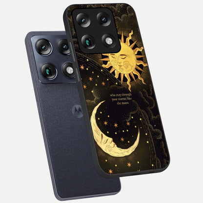  Golden Lunar Love phone case For Moto Signature showing premium glass back cover with detailed artwork