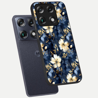  Golden Midnight Bloom phone case For Moto Signature showing premium glass back cover with detailed artwork