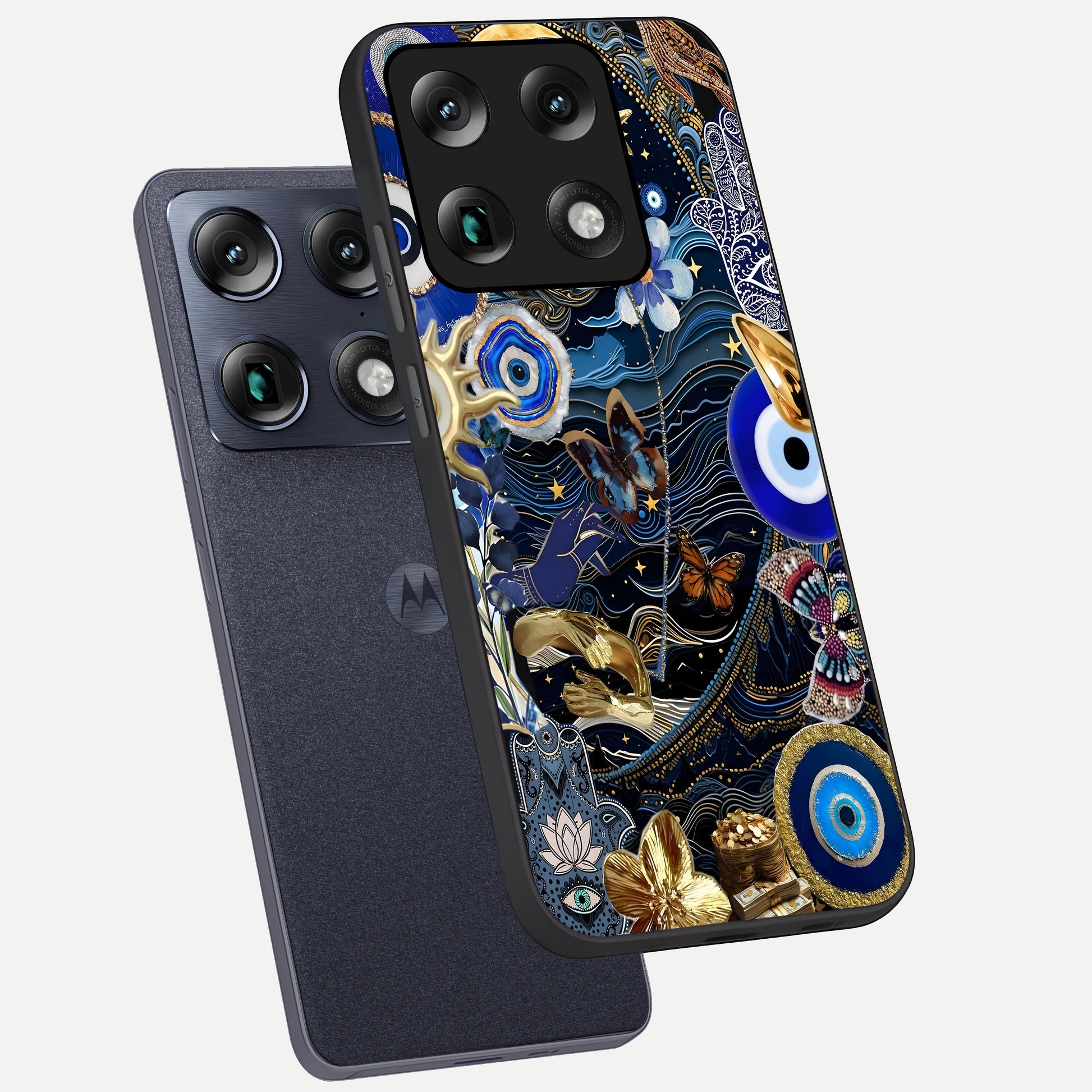  Golden Moon Magic phone case For Moto Signature showing premium glass back cover with detailed artwork