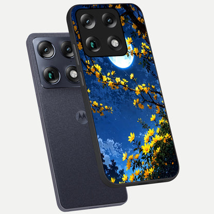  Golden Night Glow phone case For Moto Signature showing premium glass back cover with detailed artwork