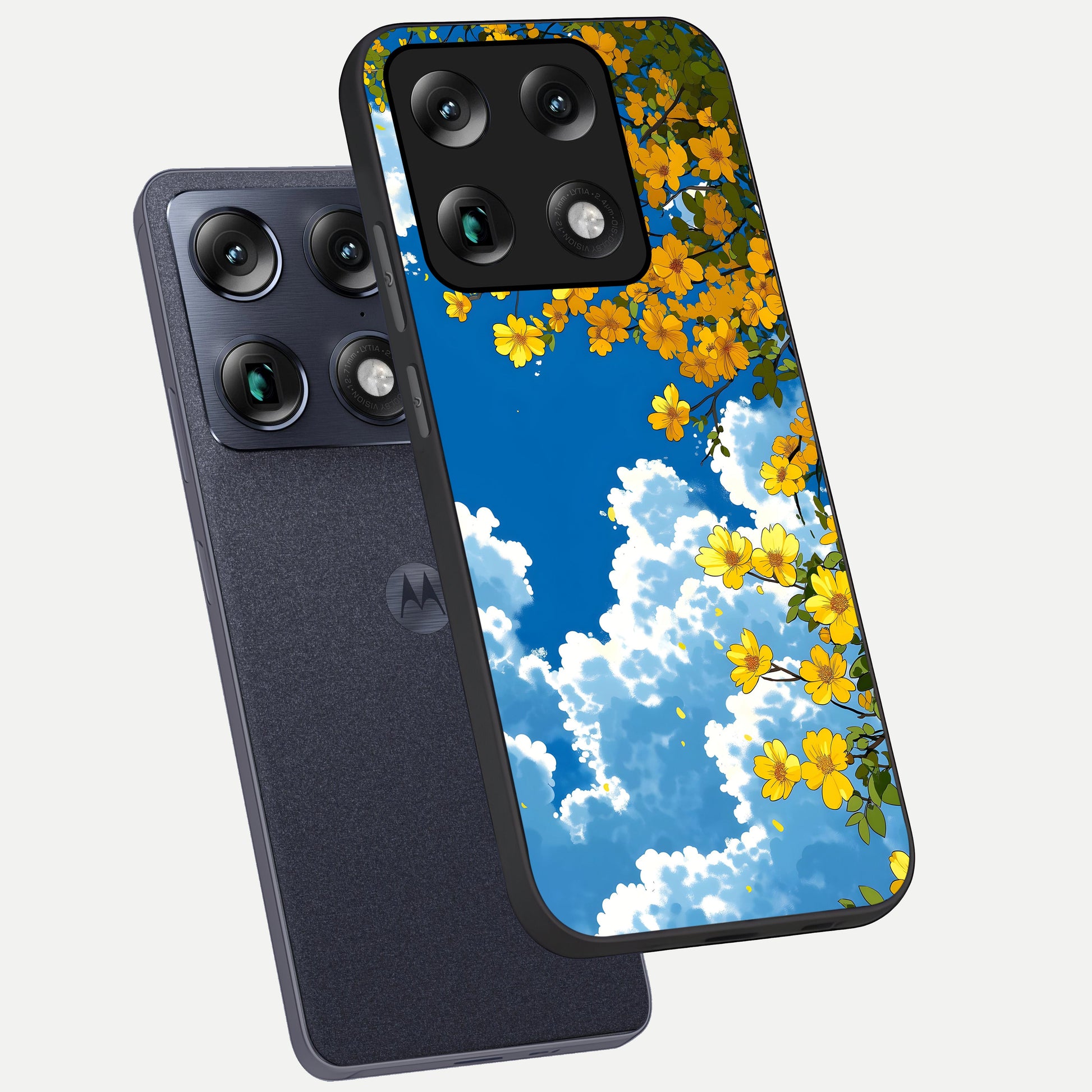  Golden Petal Sky phone case For Moto Signature showing premium glass back cover with detailed artwork