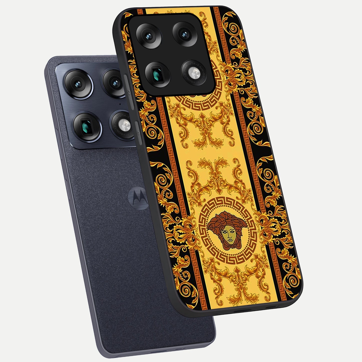  Golden Royal Heritage phone case For Moto Signature showing premium glass back cover with detailed artwork