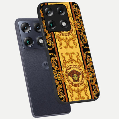  Golden Royal Heritage phone case For Moto Signature showing premium glass back cover with detailed artwork