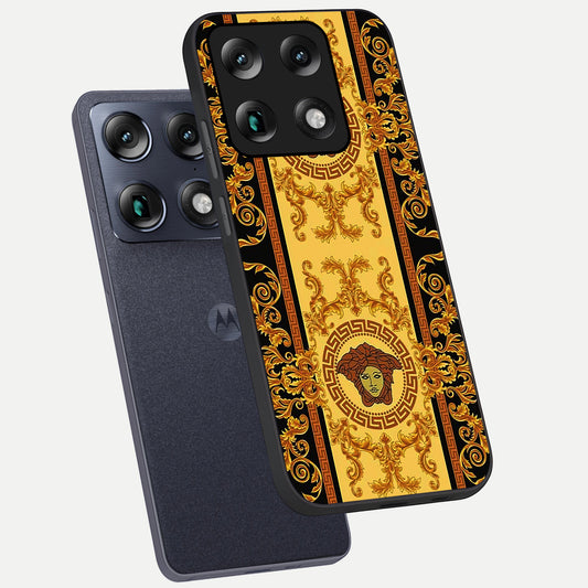  Golden Royal Heritage phone case For Moto Signature showing premium glass back cover with detailed artwork