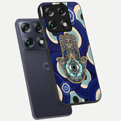  Hamsa Divine Guard phone case For Moto Signature showing premium glass back cover with detailed artwork