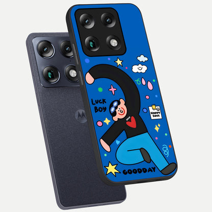  Happy Luck Vibe phone case For Moto Signature showing premium glass back cover with detailed artwork
