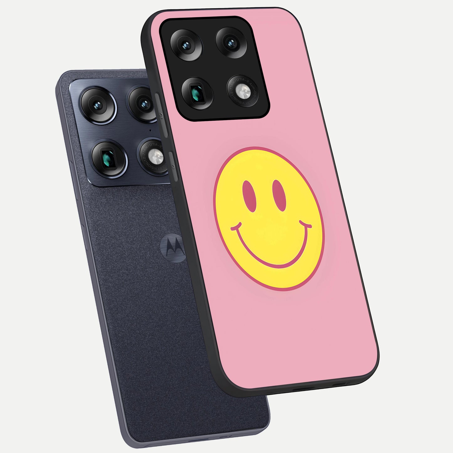  Happy Pink Mood phone case For Moto Signature showing premium glass back cover with detailed artwork