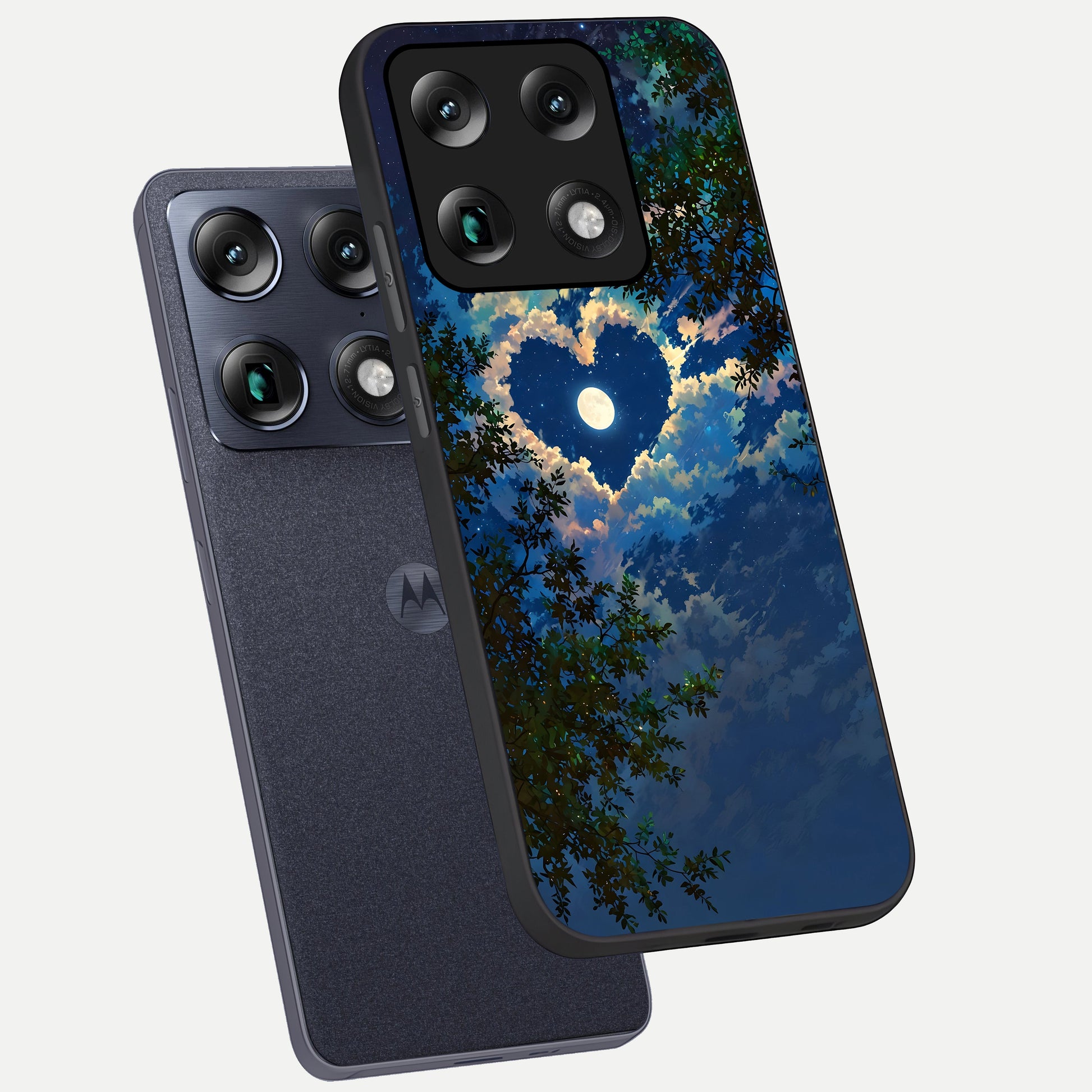  Heart With Moon Sky phone case For Moto Signature showing premium glass back cover with detailed artwork