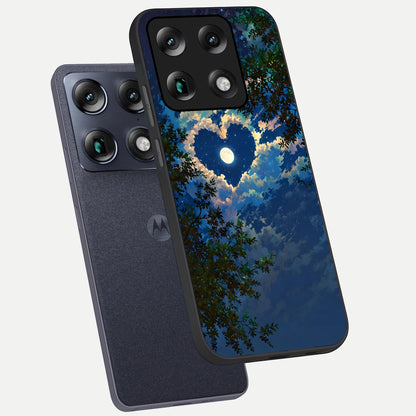  Heart With Moon Sky phone case For Moto Signature showing premium glass back cover with detailed artwork