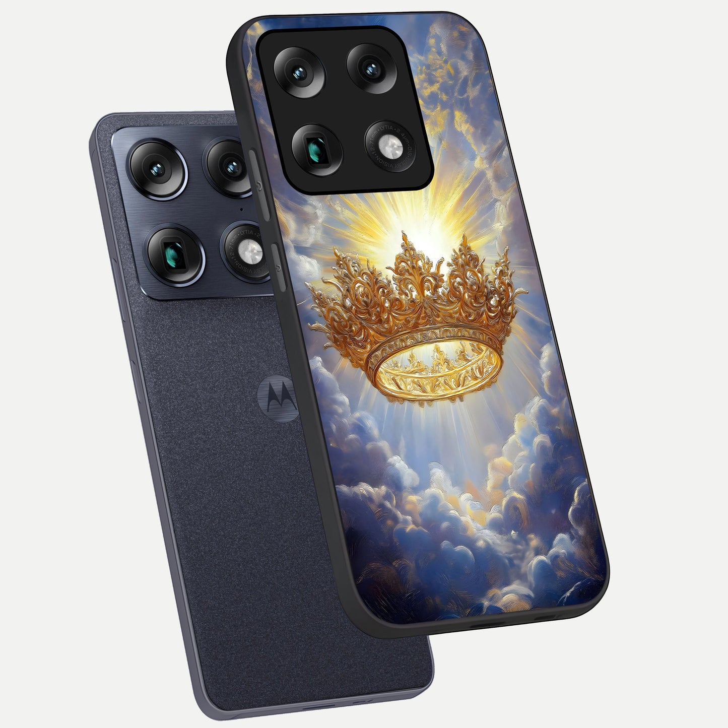  Heavenly Crown Light phone case For Moto Signature showing premium glass back cover with detailed artwork