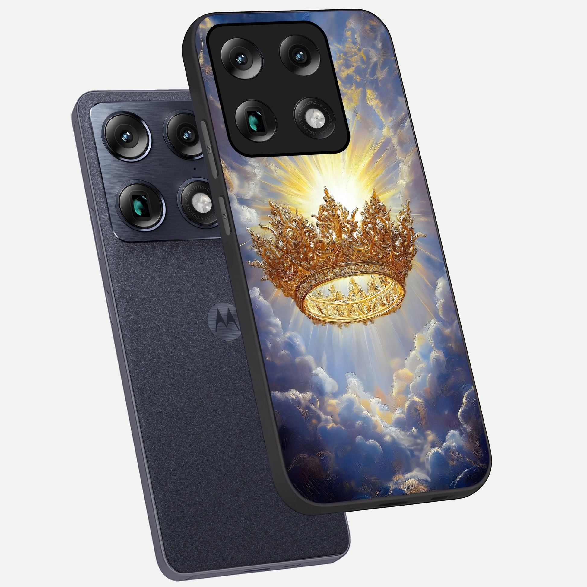  Heavenly Crown Light phone case For Moto Signature showing premium glass back cover with detailed artwork