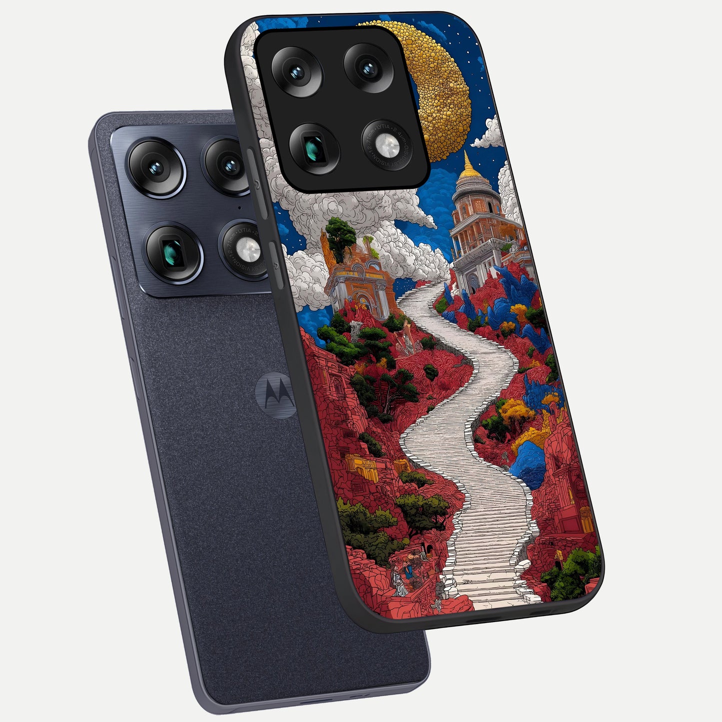  Heavenly Moon Path phone case For Moto Signature showing premium glass back cover with detailed artwork