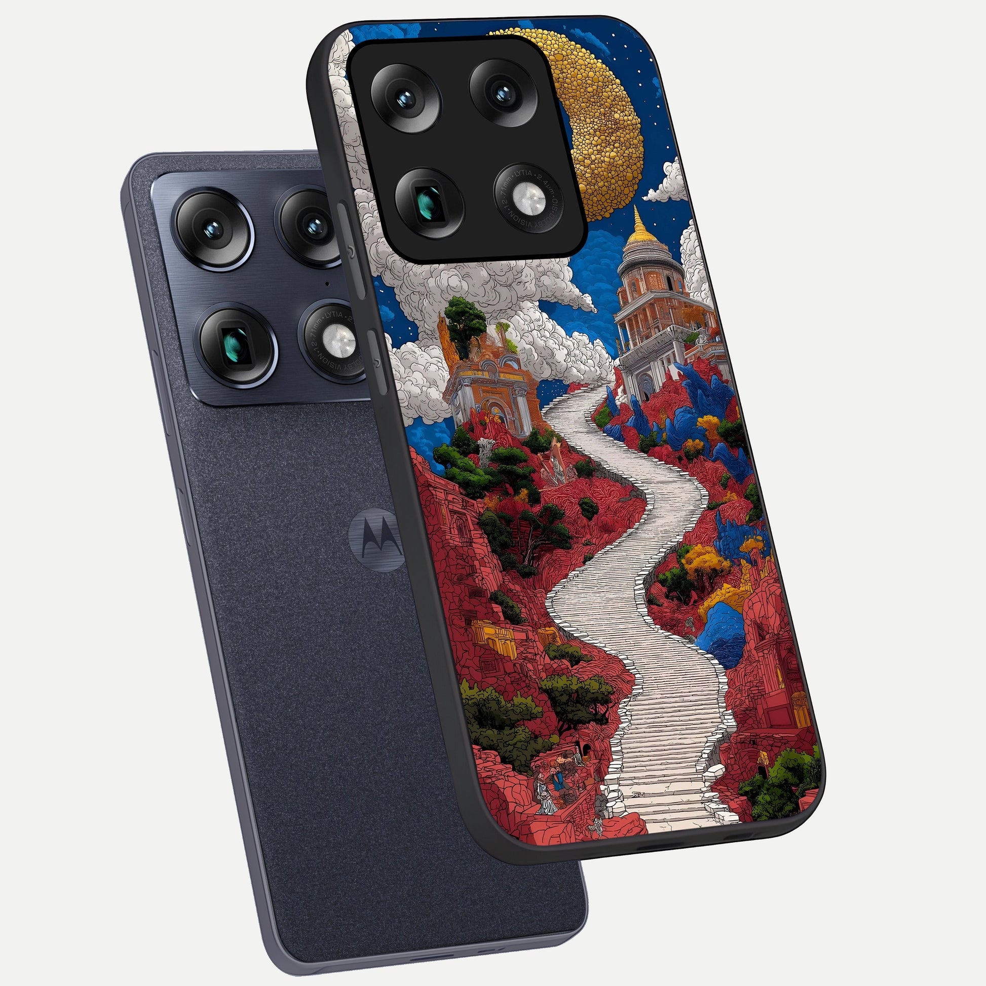  Heavenly Moon Path phone case For Moto Signature showing premium glass back cover with detailed artwork