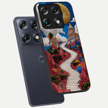  Heavenly Moon Path phone case For Moto Signature showing premium glass back cover with detailed artwork