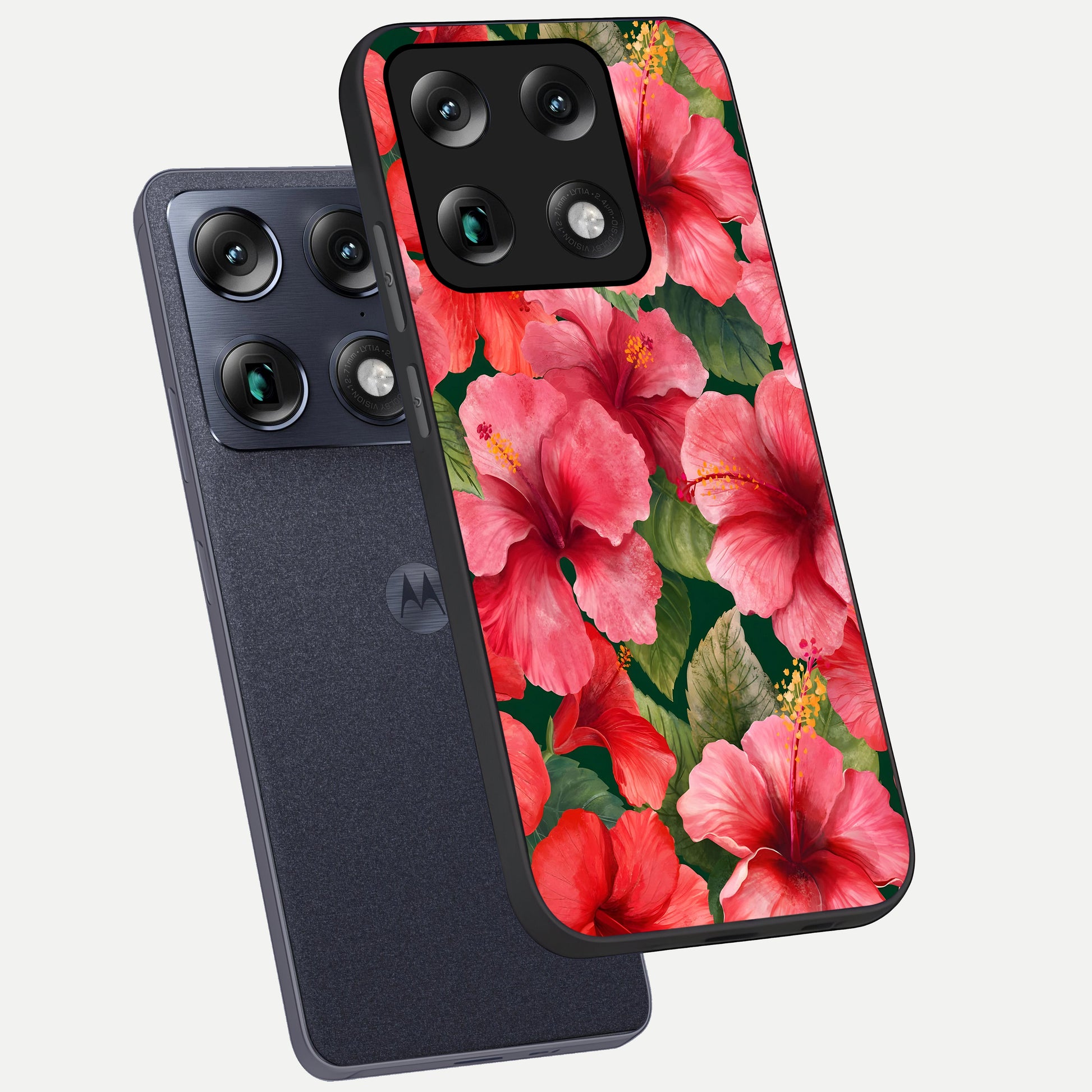  Hibiscus Pattern phone case For Moto Signature showing premium glass back cover with detailed artwork