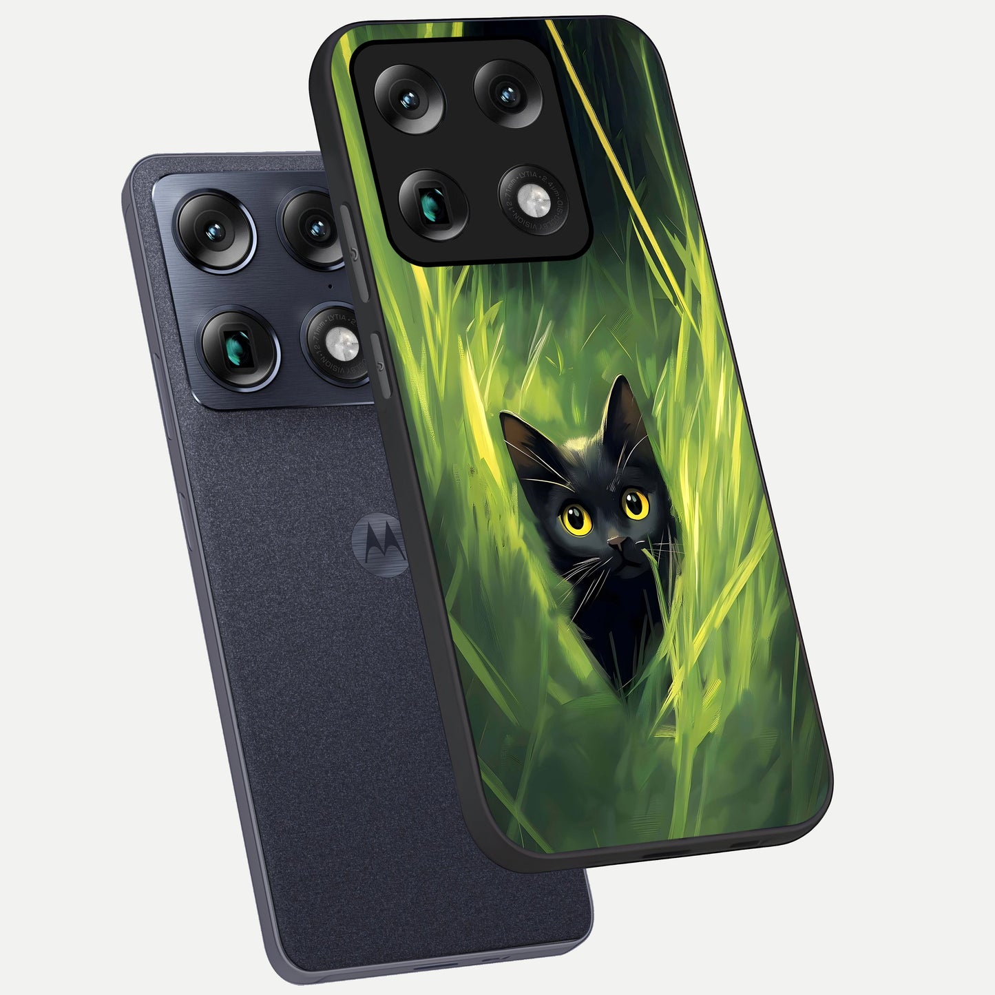  Hidden Cat Whisper phone case For Moto Signature showing premium glass back cover with detailed artwork
