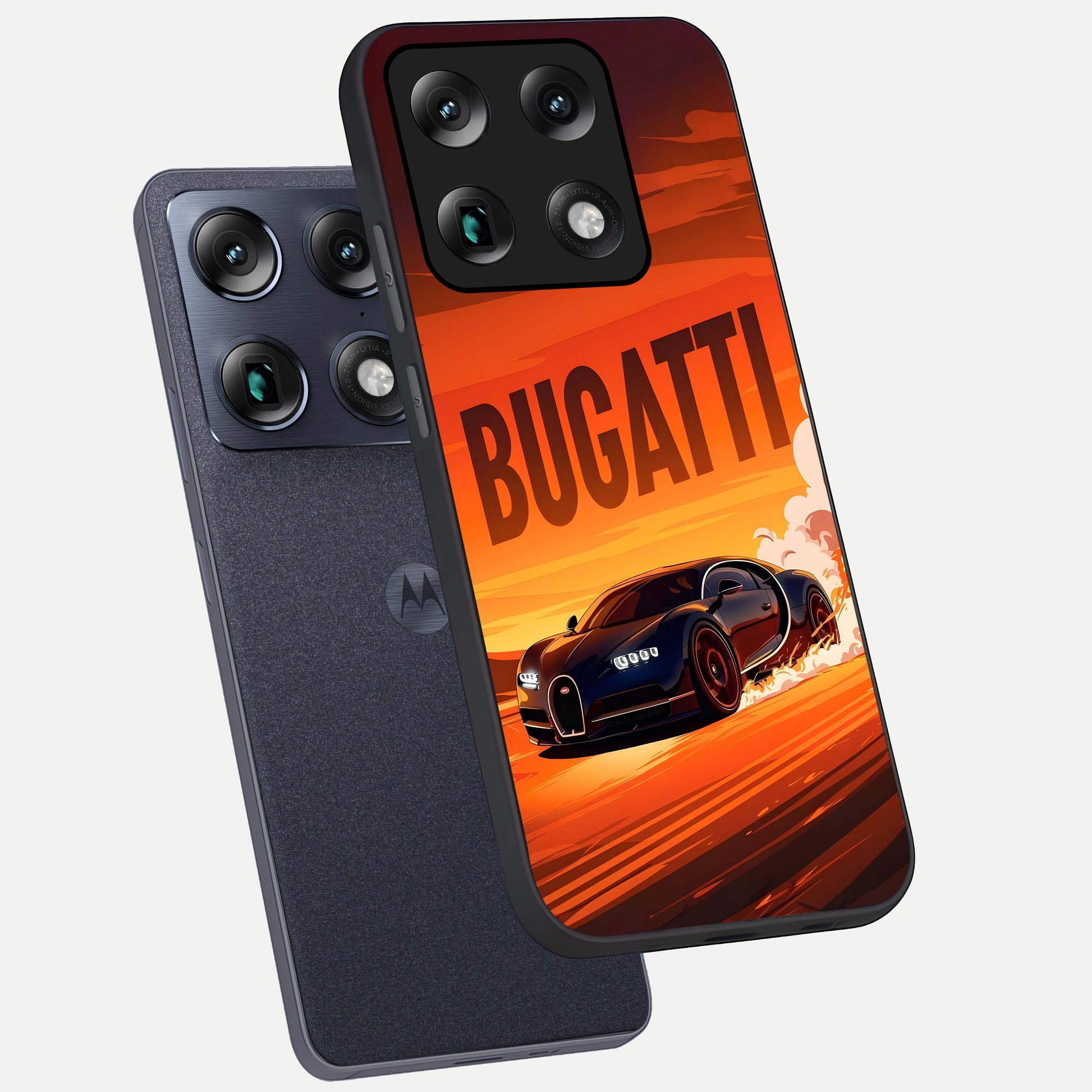  Inferno Bugatti Storm phone case For Moto Signature showing premium glass back cover with detailed artwork