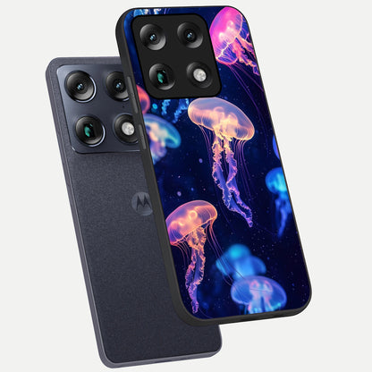  Jellyfish Pattern phone case For Moto Signature showing premium glass back cover with detailed artwork