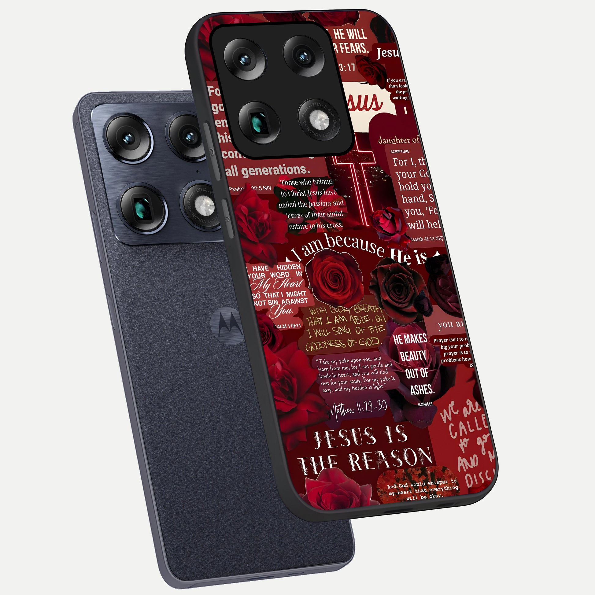  Jesus Love Heals phone case For Moto Signature showing premium glass back cover with detailed artwork
