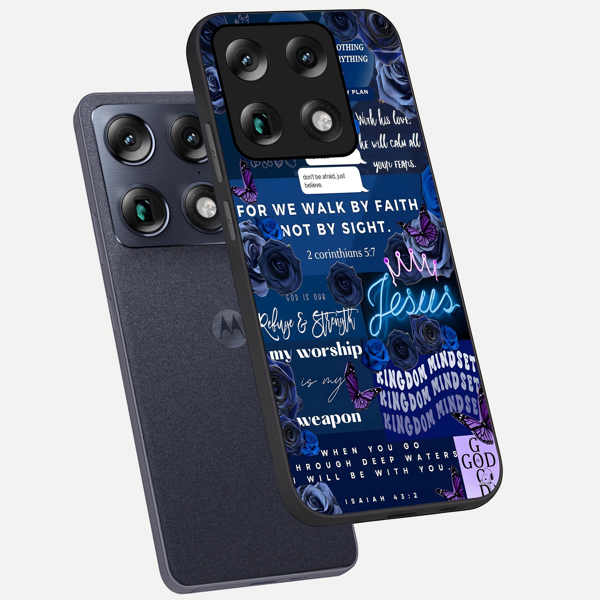  Kingdom Faith Glow phone case For Moto Signature showing premium glass back cover with detailed artwork