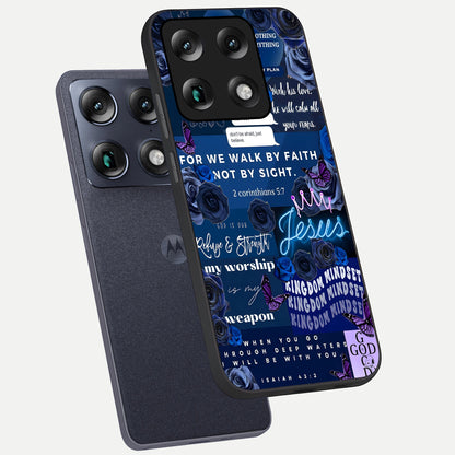  Kingdom Faith Glow phone case For Moto Signature showing premium glass back cover with detailed artwork
