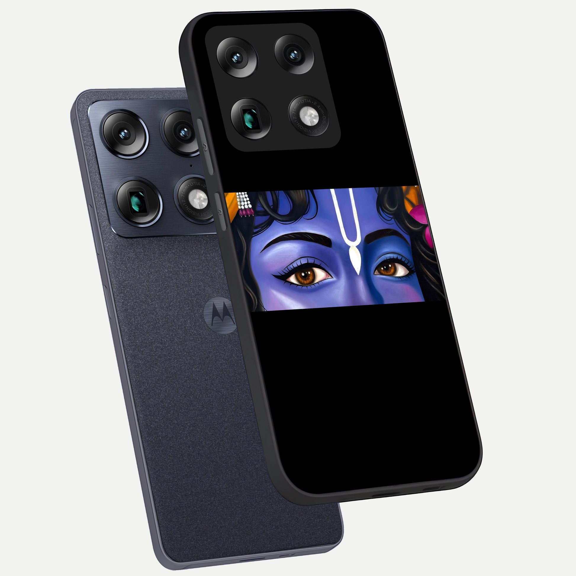  Krishna Eye phone case For Moto Signature showing premium glass back cover with detailed artwork