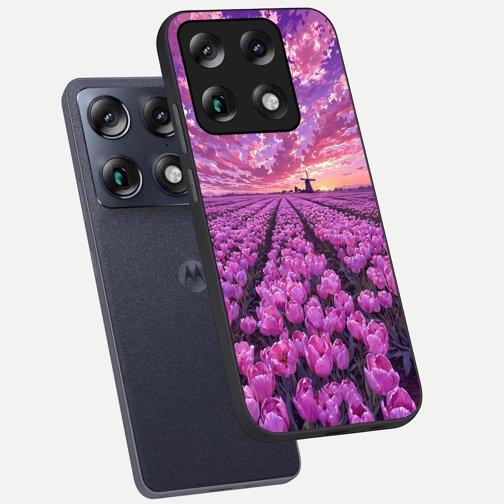  Lavender Dream Skies phone case For Moto Signature showing premium glass back cover with detailed artwork