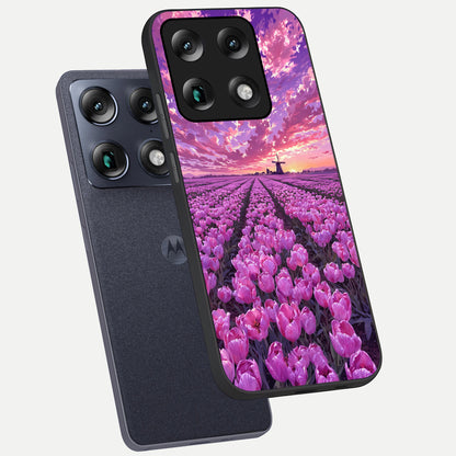  Lavender Dream Skies phone case For Moto Signature showing premium glass back cover with detailed artwork