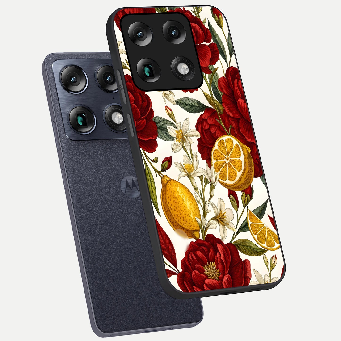  Lemon Rose Charm phone case For Moto Signature showing premium glass back cover with detailed artwork