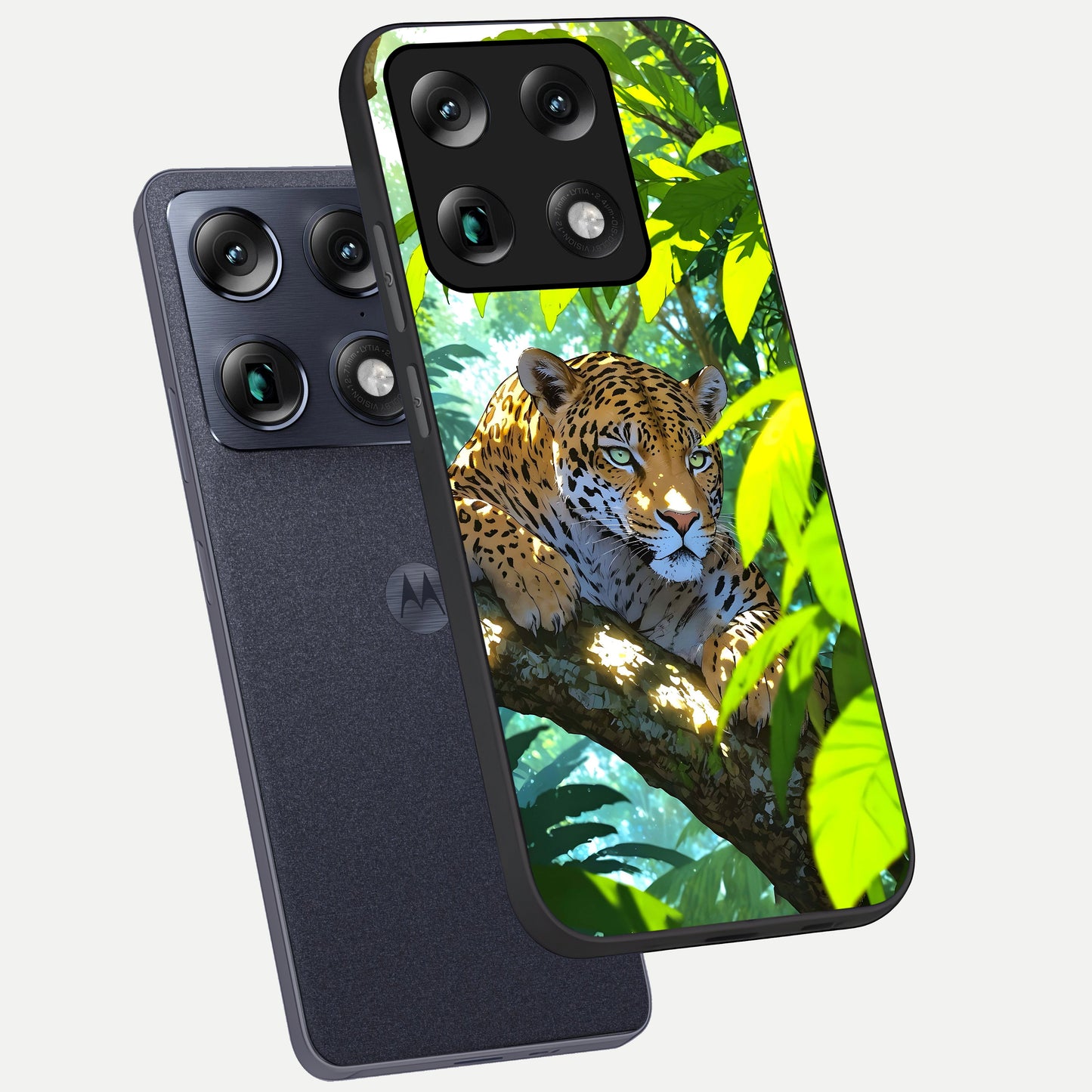  Leopard in Jungle phone case For Moto Signature showing premium glass back cover with detailed artwork