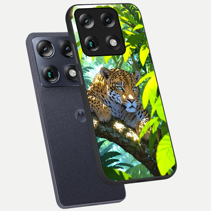  Leopard in Jungle phone case For Moto Signature showing premium glass back cover with detailed artwork