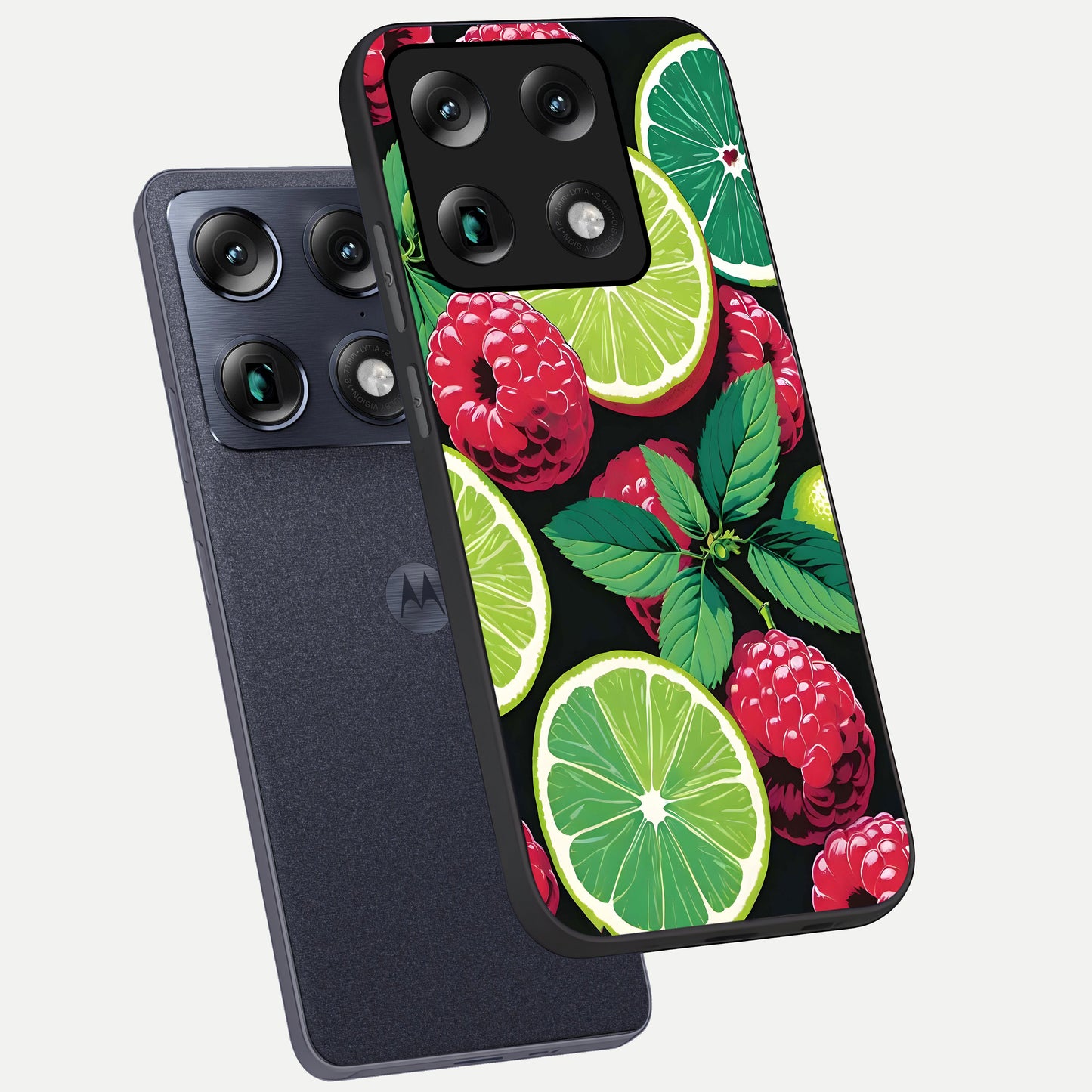  Lime and Raspberry Pattern phone case For Moto Signature showing premium glass back cover with detailed artwork