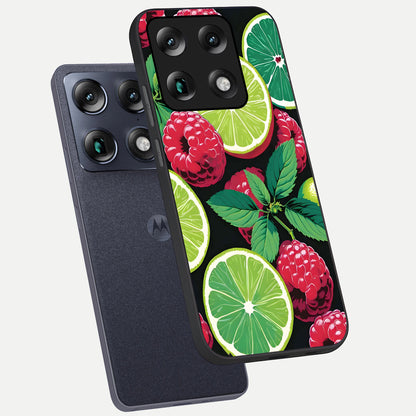  Lime and Raspberry Pattern phone case For Moto Signature showing premium glass back cover with detailed artwork