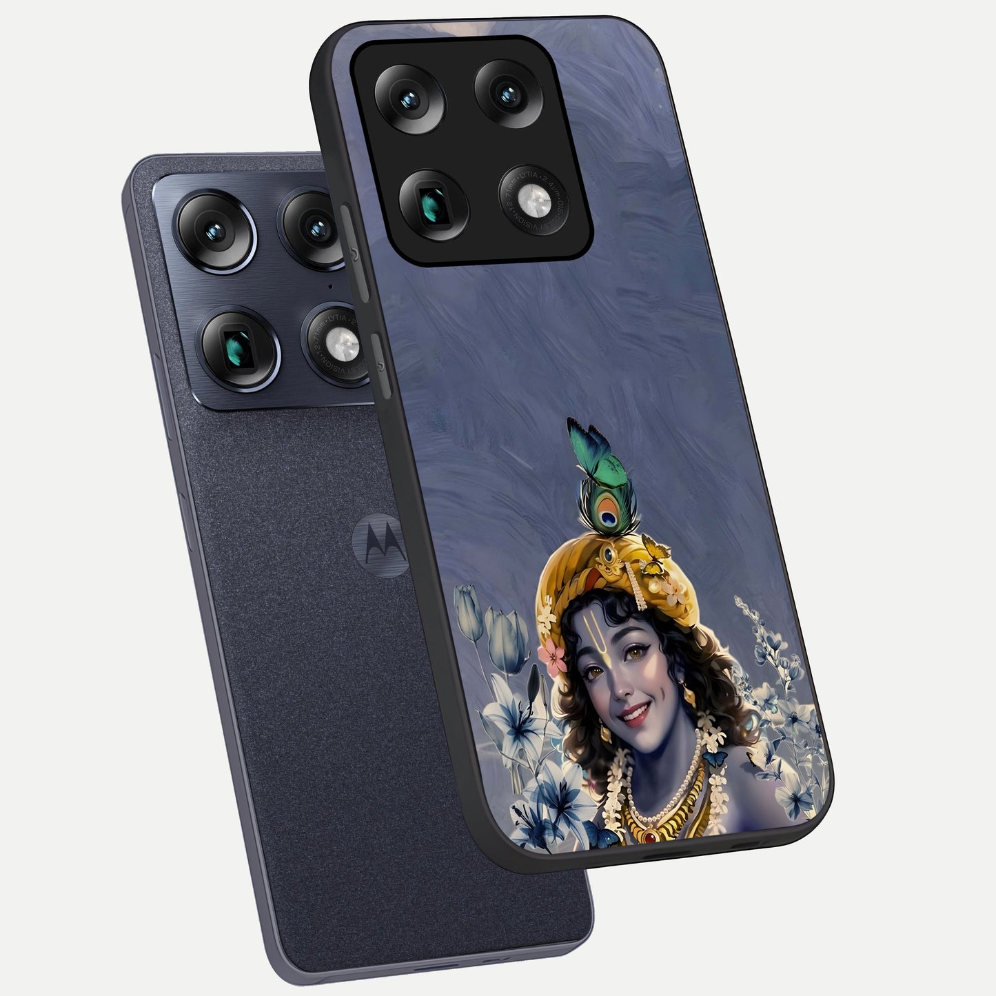  Lord Krishna phone case For Moto Signature showing premium glass back cover with detailed artwork
